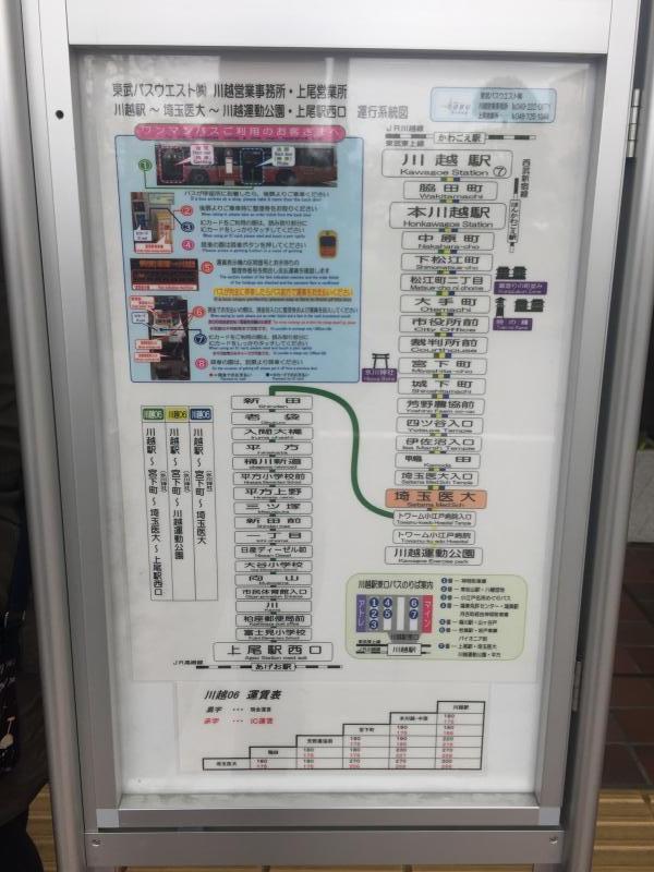 ユキサキナビ 東武バス 埼玉医大 バス停留所 川越市鴨田